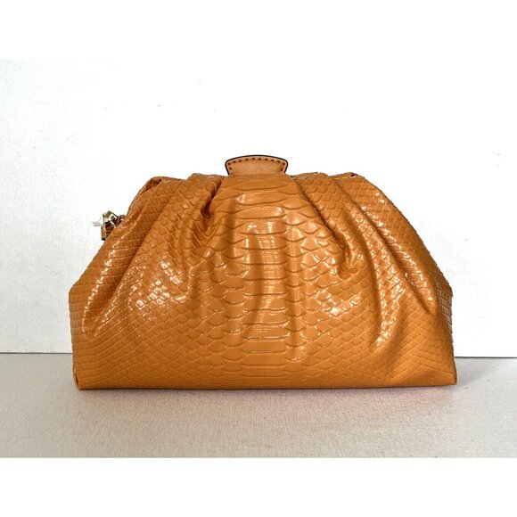 New Michael Kors Nola Small Snake Embossed Crossbody Chain Clutch Cider - Picture 6 of 6